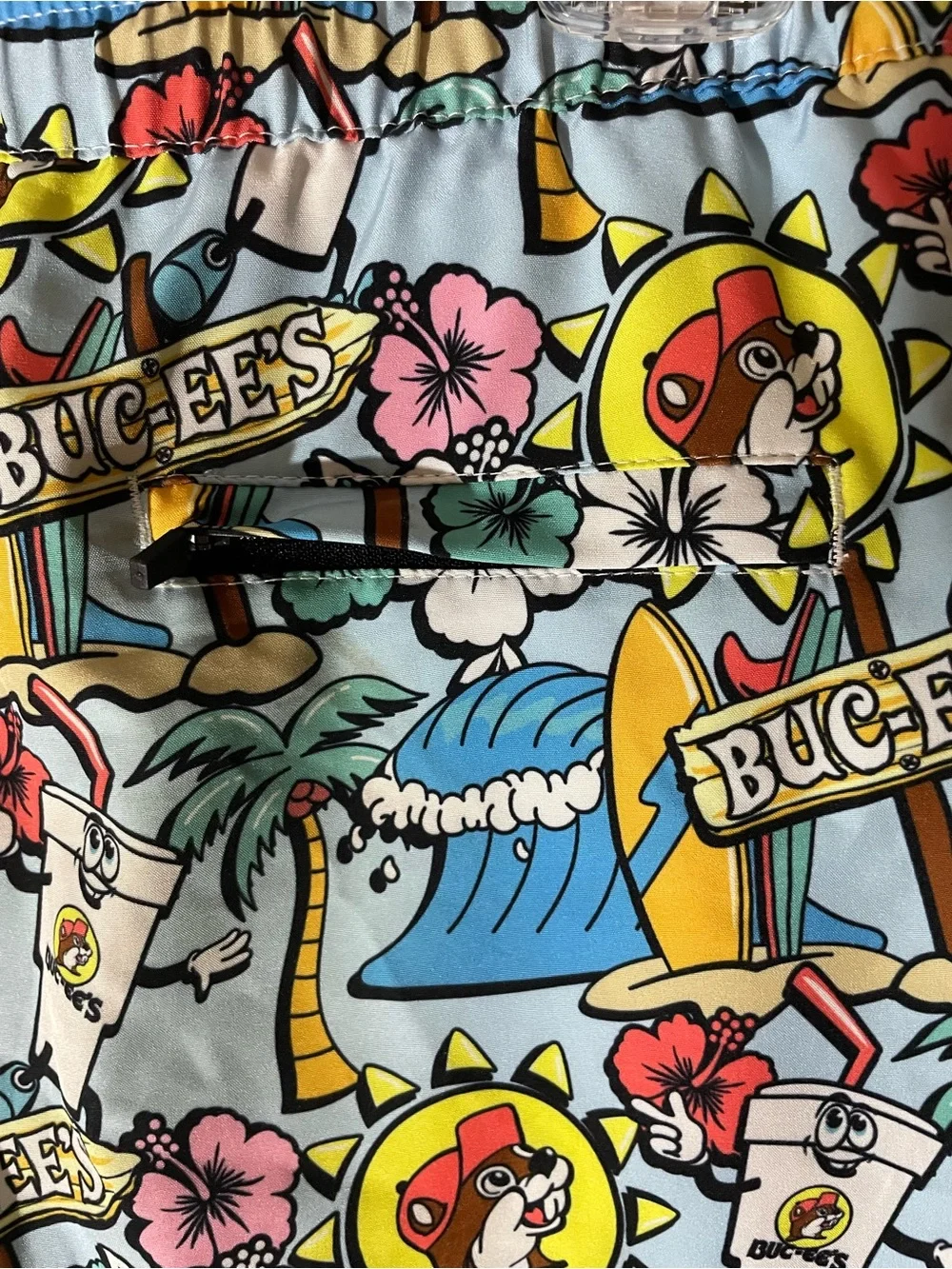 Buc-ee's Light Blue Boys' Tropical Logo Swim Trunks